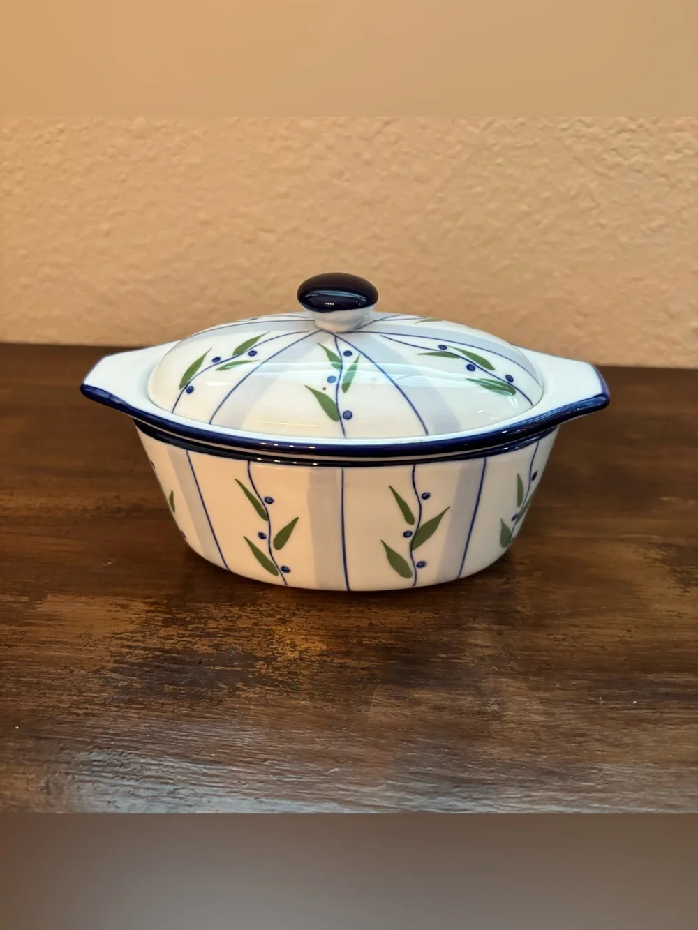 Vntg 3 Piece Cook Street Butter Boat Blueberry Floral Vine Water Cooled Butter